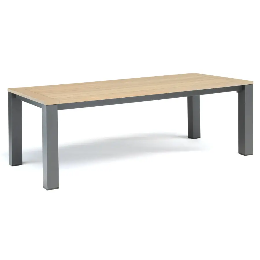 Elba 87-Inch Aluminum Dining Table with Teak Top - Image 1