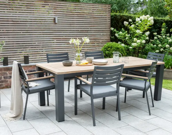 Elba 87-Inch Aluminum Dining Table with Teak Top - Image 3