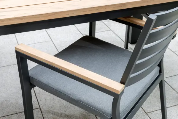 Elba 87-Inch Aluminum Dining Table with Teak Top - Image 5