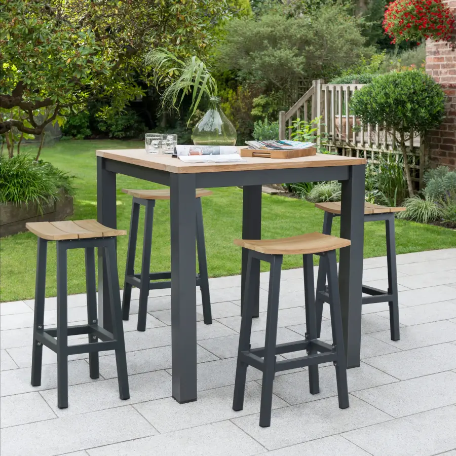 Elba Aluminum Bar Stool with Teak Accents - Image 2