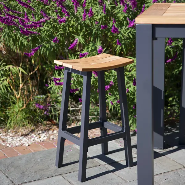 Elba Aluminum Bar Stool with Teak Accents - Image 4