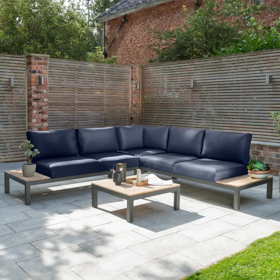 Elba 4-Piece Aluminum Corner Conversation Set with Teak Accents - Image 2