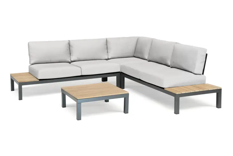Elba 4-Piece Aluminum Corner Conversation Set with Teak Accents - Image 6