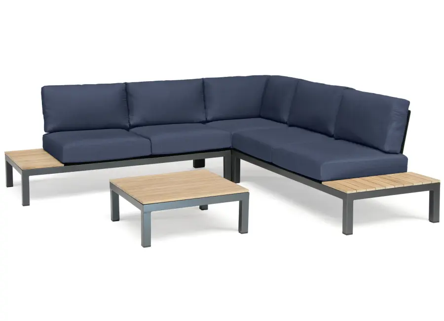 Elba 4-Piece Aluminum Corner Conversation Set with Teak Accents - Image 7