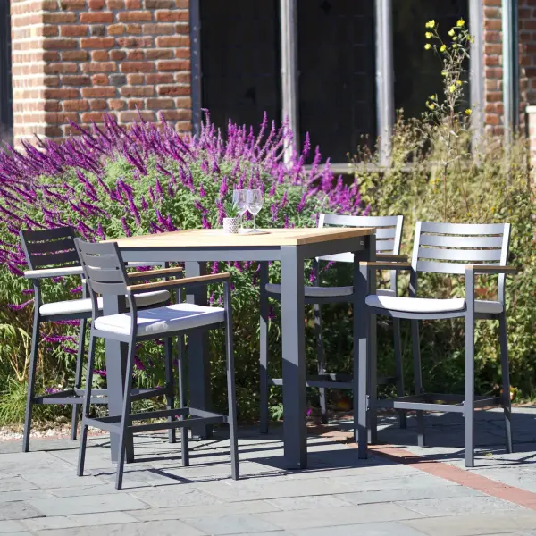 Elba 40-Inch Aluminum Bar Table with Teak Top - Image 7