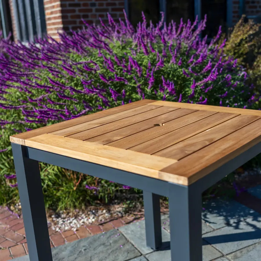 Elba 40-Inch Aluminum Bar Table with Teak Top - Image 8