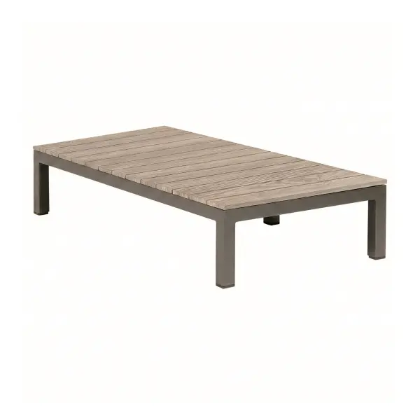 The Elba Comfort Coffee Table combines durability with style, featuring rustproof aluminum construction and a beautiful wood-grain finish. Perfect for outdoor entertaining with thoughtful details like levelers and replaceable foot caps.