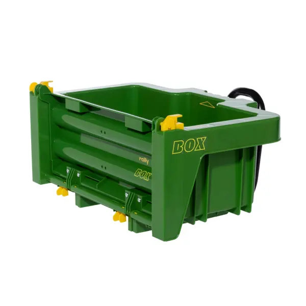 This German-made toy trailer attachment offers realistic play features including a tiltable bed, detachable tailgate, and 25 lb hauling capacity. Designed for children ages 3-10, it attaches easily to compatible toy vehicles.