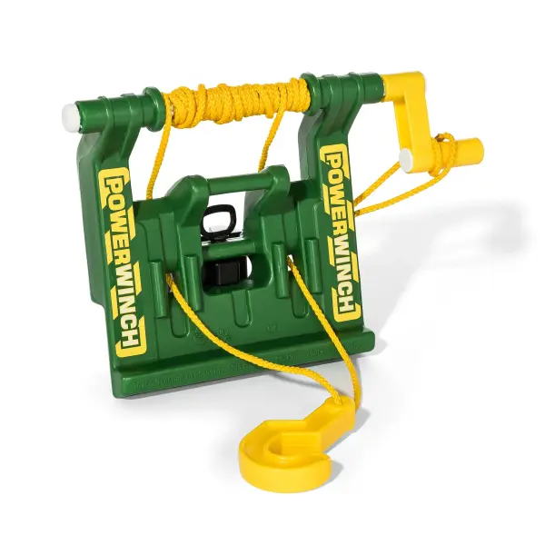 German-made toy winch attachment for children's ride-on tractors. Features heavy-duty resin construction and strong nylon rope for pulling objects during outdoor play adventures. - alternate view