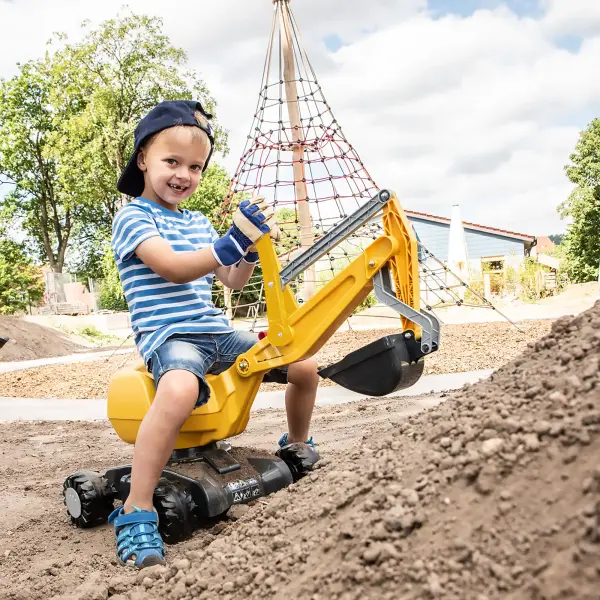 This CAT-branded ride-on digger combines realistic construction toy features with durable German engineering. The 360-degree rotating body and dual-action digging shovel provide engaging outdoor play for children ages 3+. - alternate view