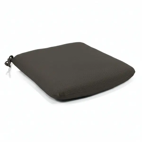 Durable outdoor seat cushion featuring fade-resistant Sunbrella fabric in Jockey Red. Quick-drying polyester fill provides comfort while resisting mildew. Secure ties keep cushion in place. Made in USA.