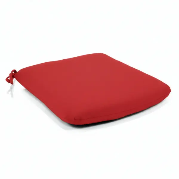 Durable outdoor seat cushion featuring fade-resistant Sunbrella fabric in Jockey Red. Quick-drying polyester fill provides comfort while resisting mildew. Secure ties keep cushion in place. Made in USA. - alternate view