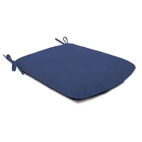 Durable outdoor seat cushion featuring fade-resistant Sunbrella fabric and quick-drying polyester fill. Designed specifically for Pilano and Henley chairs with secure tie attachments. Made in USA with easy-care maintenance. - alternate view