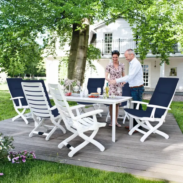 These hinged chair cushions combine Sunbrella's legendary fade and stain resistance with quick-drying foam comfort. Perfectly sized for Tiffany Multi-Position Chairs, they deliver outdoor luxury with minimal maintenance. - alternate view