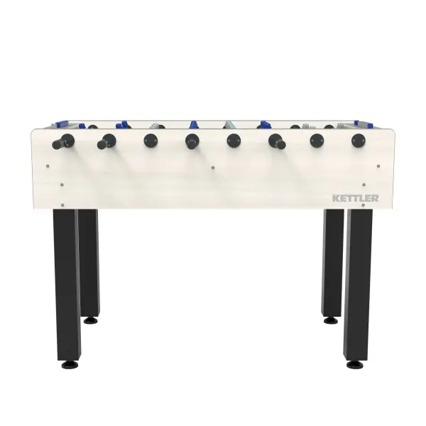 The KETTLER Milano combines Italian craftsmanship with all-weather durability. Features a tempered glass playing field, telescopic steel rods with anti-rust plating, and elegant Navarra Pine laminate cabinet for year-round indoor or outdoor play. - alternate view