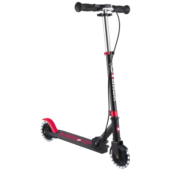 The Flow Jr. Lights Scooter combines durability with excitement, featuring battery-free LED wheels that light up as kids ride. Built with a reinforced aluminum deck, adjustable T-bar, and easy folding system.