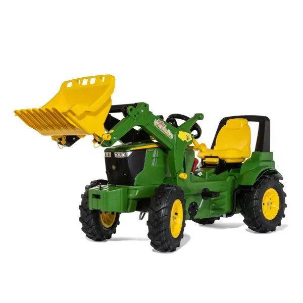 This German-engineered pedal tractor delivers authentic farm play with a working front loader, all-terrain pneumatic tires, and adjustable seating. Built from durable resin with front/rear hitches for accessories.