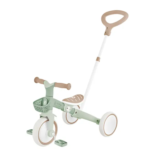 The ECO Learning Trike transforms from guided trike to training trike to balance bike, supporting motor development from 12-36 months. Made from 100% recycled plastic with tool-less design for easy transitions.