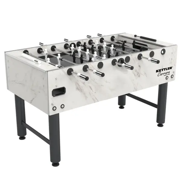 The KETTLER Carrara combines tournament-quality construction with weatherproof durability. Featuring a stunning marble-look cabinet, anti-rust telescopic rods, and KETT-TEC all-weather playfield, this Italian-crafted table delivers professional performance in any environment.