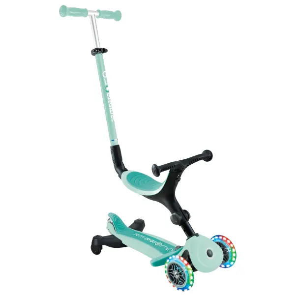 The Go Up Active 360 Scooter transforms from ride-on to walking bike to scooter, growing with your child from 15 months to 9+ years. Features battery-free LED light-up wheels, tool-free adjustments, and eco-friendly construction.