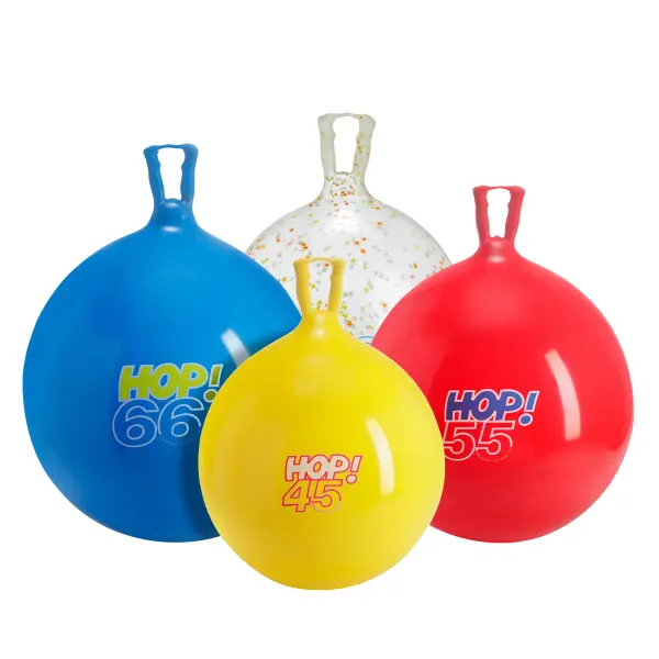 The Hop Ball combines active play with motor skill development through safe bouncing exercise. Features a soft one-piece handle made from the same vinyl material as the ball for maximum safety.