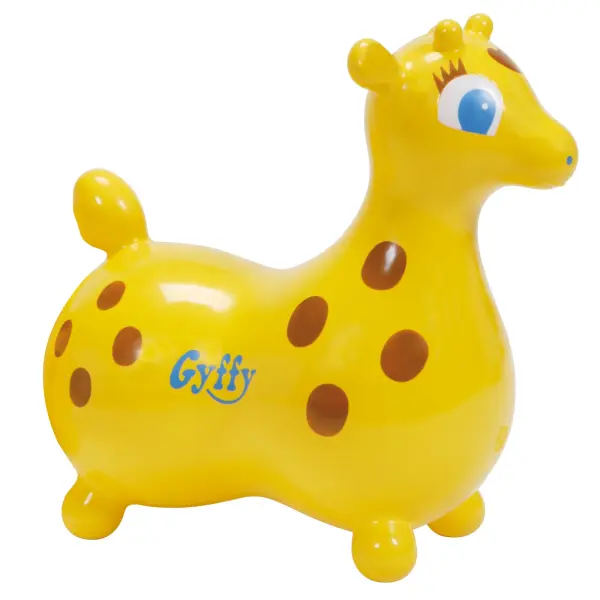 Gyffy the Giraffe is an inflatable bounce toy designed to promote active play while developing children's balance, motor skills, and body coordination. Made from durable, latex-free vinyl that's phthalate and BPA free.