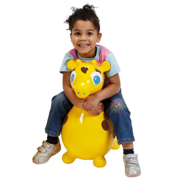 Gyffy the Giraffe is an inflatable bounce toy designed to promote active play while developing children's balance, motor skills, and body coordination. Made from durable, latex-free vinyl that's phthalate and BPA free. - alternate view