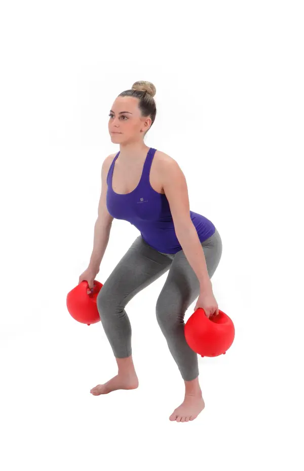 Italian-made training bowls offer a safe alternative to traditional dumbbells with adjustable weight options. Fill with water (7.5 lbs) or sand (12 lbs) per bowl. Soft vinyl construction protects surfaces while handles provide secure grip. - alternate view