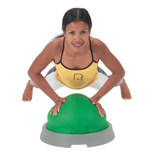 Multi-functional inflatable half ball with hard base designed for balance, coordination, and flexibility training. Adjustable stability levels make it suitable for both fitness enthusiasts and post-injury rehabilitation. - alternate view