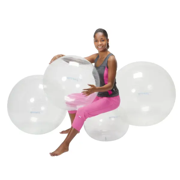 Medical-grade transparent exercise ball ideal for physical therapy and core strengthening. The see-through design allows therapists to observe patient movements during rehabilitation exercises. - alternate view