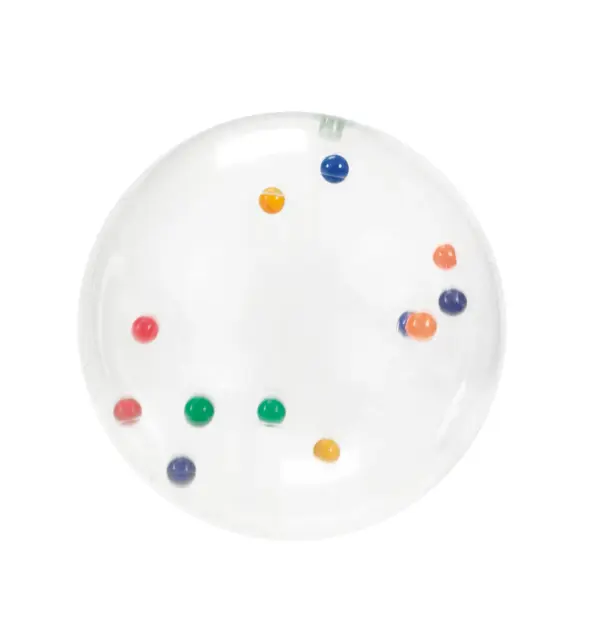 A 20-inch transparent activity ball with colorful internal balls that enhance spatial perception and eye mobility. Ideal for therapeutic play and sensory development in children and special needs applications.