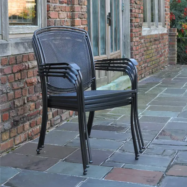 Henley Wrought Iron Mesh Stackable Arm Chair - Set of 6 - Image 3