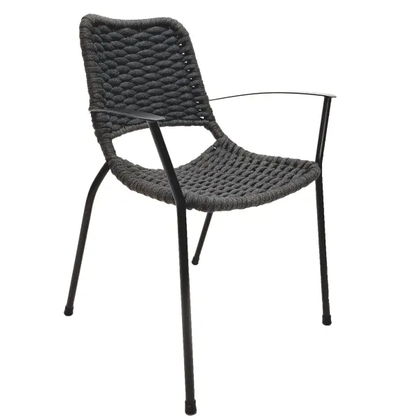 The Metro Rope Stackable Arm Chair combines contemporary style with practical outdoor durability. Features UV-resistant rope weaving, contoured comfort, and space-saving stackability with protective coating.