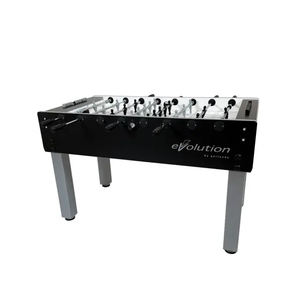 The Garlando G-500 Evolution 2.0 Indoor Foosball Table has excellent stability and outstanding playability characteristics, while also boasting a stylish, ultramodern design. The 1-inch thick MDF cabinet has melamine laminate providing a clean, elegant look as well as protection against scratches and dings. Heavy-duty 4" x 4" steel legs provide impressive stability and have a powder-coated finish that is highly scratch resistant. Steel ball bearings ensure smooth action and greatly improve the game speed while reducing stress on the player's wrists. The G-500 Evolution 2.0 is proudly made in Italy and includes leg levelers and 10 white resin balls. Telescoping play rods for added safety Integrated mid-field ball drop Stylish ergonomic rod handles Steel roller bearings for smooth rod action Unbreakable players are molded directly to the player rods Abacus scorekeepers Large powder-coated steel legs Thick PVC banding on the cabinet edges Side and corner ramps to keep ball in play Ten (10) resin balls included Made in Italy