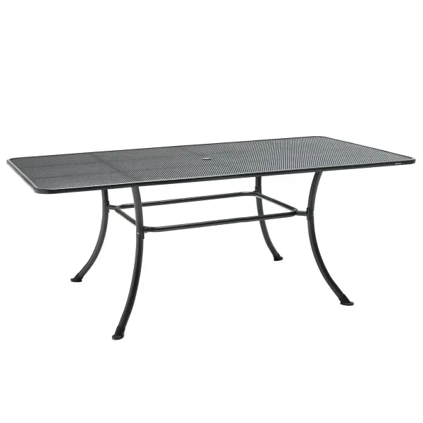 This 79-inch wrought iron table features KETTLER's exclusive Electrotherm coating technology, offering superior durability and weather resistance. The mesh top design ensures excellent drainage while the fully-welded construction provides exceptional stability for outdoor dining.
