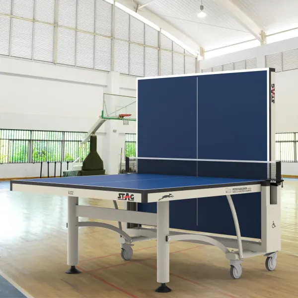 The Peter Karlsson Competition delivers professional-grade performance with a 25mm wood top for exceptional bounce quality. Features centerfold design, wheelchair accessibility, and smooth operating system for safe transport and storage. - alternate view