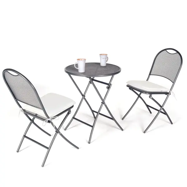 The Cafe Napoli brings Mediterranean charm to outdoor spaces with its steel mesh construction and proprietary Electrotherm coating. Foldable design allows easy storage while contoured seating ensures comfort. - alternate view