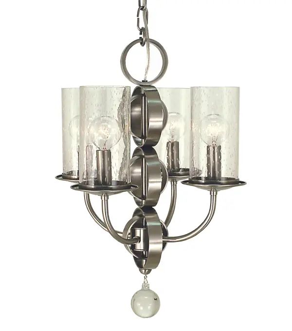 Seeded cylinders and crystal add a touch of glitter to these rustic spherical combinations. Every Framburg lighting product is hand made in the USA.