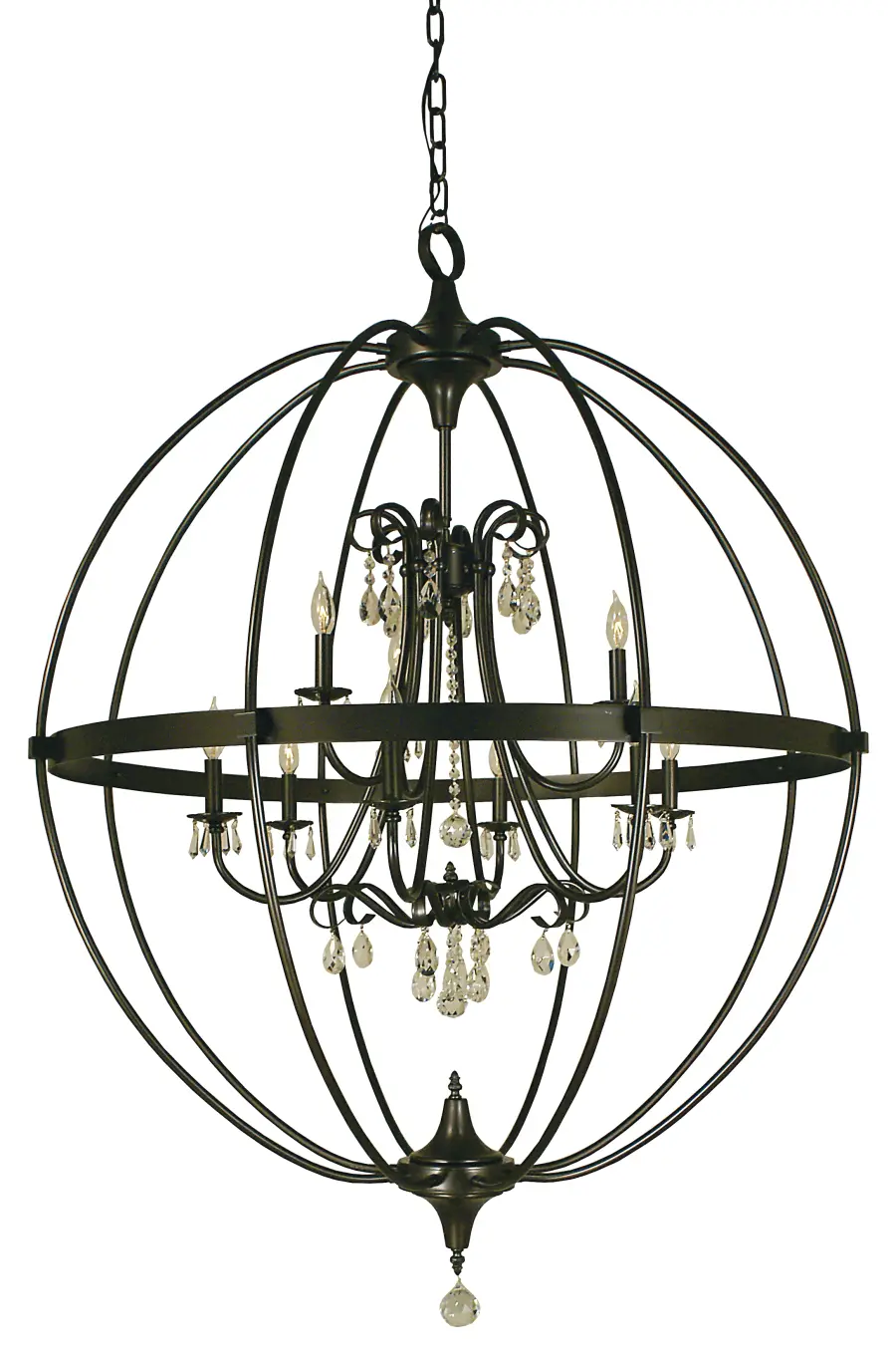 Nine Light Foyer Chandelier with Seeded Glass