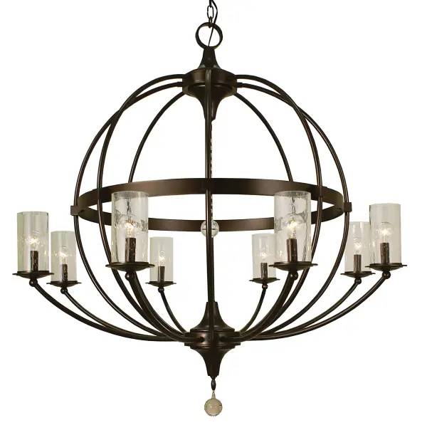 Seeded cylinders and crystal add a touch of glitter to these rustic spherical combinations. Every Framburg lighting product is hand made in the USA.