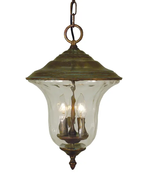 Mottled glass is combined with all brass components. Every Framburg lighting product is hand made in the USA.