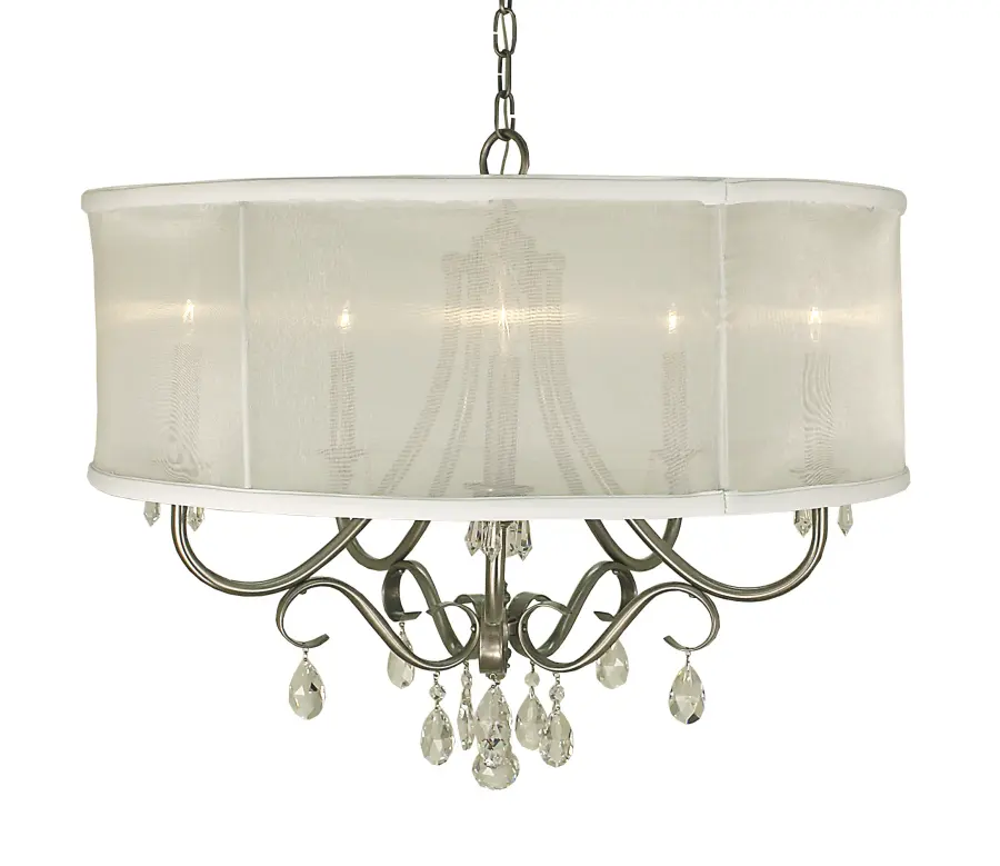 Five Light Chandelier with Organza Shades and Crystals