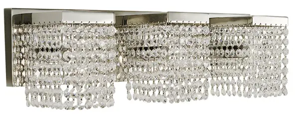 The Gemini 3-Light Sconce combines polished silver metalwork with clear crystal accents for a sophisticated look. Its 22-inch width provides substantial illumination while the contemporary design complements both modern and transitional interiors.