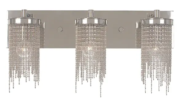 The Guinevere sconce combines traditional elegance with versatile lighting. Its 22-inch width provides substantial illumination while the polished silver finish adds sophisticated shine to any space.