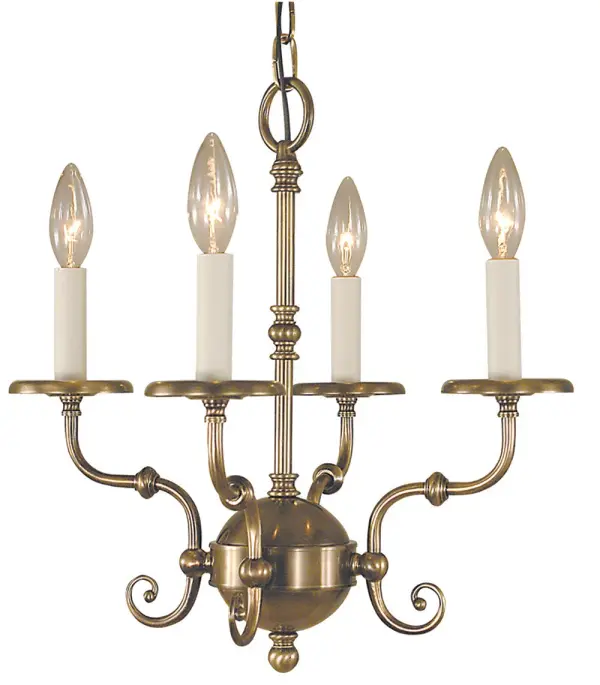 The Jamestown 4-Light Chandelier brings timeless elegance to smaller dining areas with its warm antique brass finish and traditional candle-style design. Compact at 17 inches wide, it's perfectly scaled for breakfast nooks and dinettes.