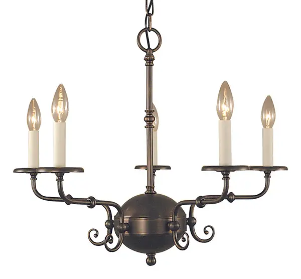 The Jamestown chandelier brings traditional elegance to dining spaces with its 5-light candle design and rich Siena Bronze finish. At 25.5 inches wide, it's perfectly sized for medium dining rooms and offers adjustable height with 6 feet of chain.