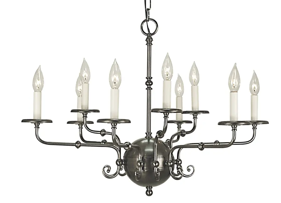 Nine Light Chandelier in Antique Brass