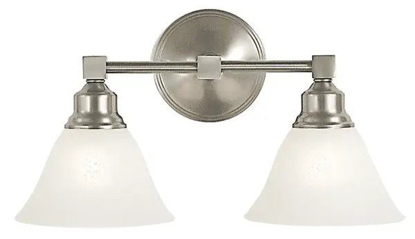 The Taylor 2-Light Sconce combines brushed nickel metalwork with white marble glass shades for a refined, versatile look. Its 16-inch width makes it ideal for bathroom vanities and hallways, offering ample illumination with classic styling.