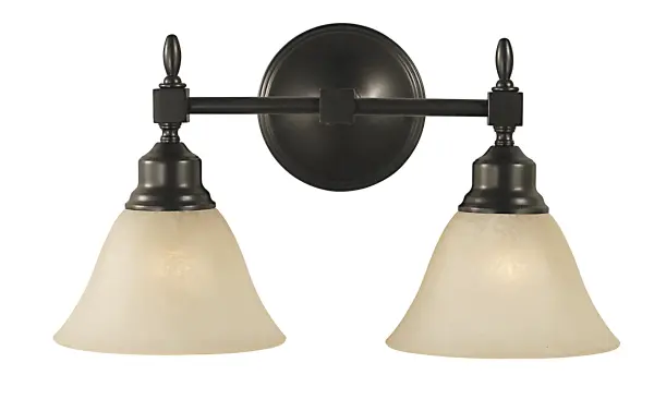 This two-light wall sconce showcases clean lines and quality American manufacturing. The brushed nickel finish paired with amber glass creates warm, inviting illumination perfect for traditional and transitional spaces.