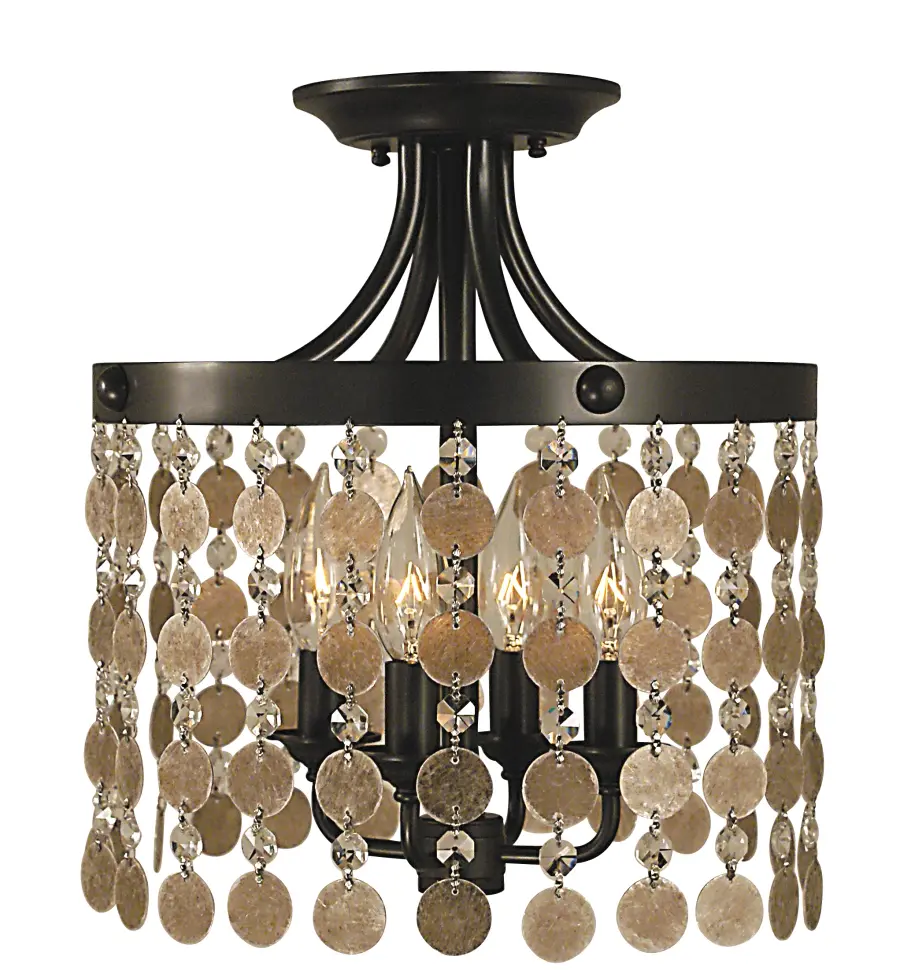 Four Light Flush Mount with Mica and Crystal